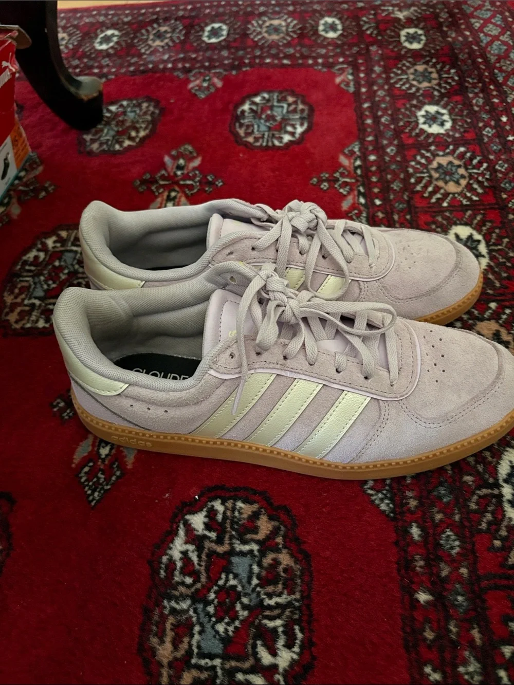 adidas Men’s Light Lavender Suede Sneakers with Cream Stripes